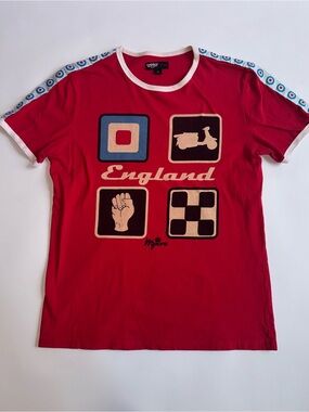 Warrior Clothing England Mod Scooter Target Graphic Ringer T-Shirt Red Size S